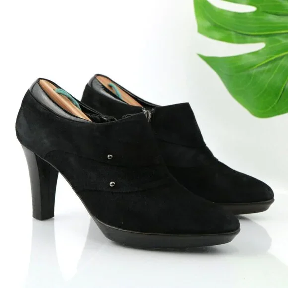 Aquatallia Womens Boot Size 8.5 Waterproof Black Suede Block Heel Bootie Shootie - Picture 12 of 12